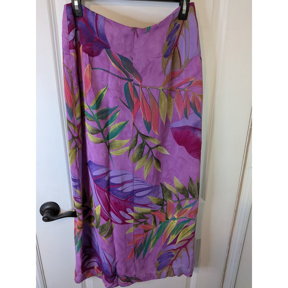 Cameron Blake Purple Tropical Floral Wrap Midi Skirt Womens 10 Made in USA - Picture 4 of 6